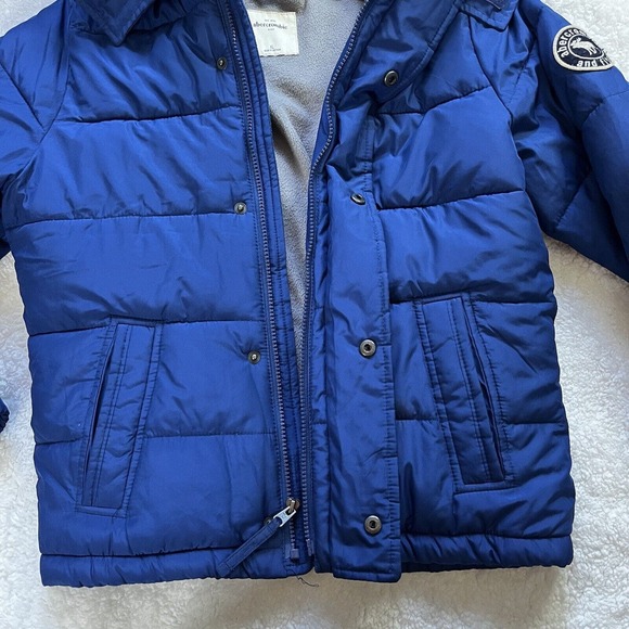 Abercrombie Kids Sz XL Blue Zip Puffer Jacket Coat Faux Fur Lined Hooded - Picture 8 of 12